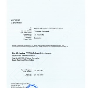 Zertifikat DVS Thorsten Gutschalk